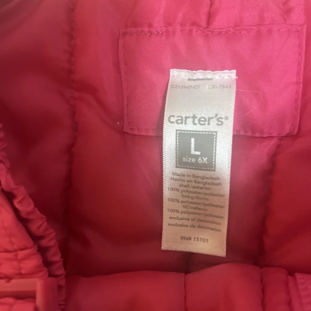 Carter's‎ Girls Pink Snow Bib Overalls Sz Large  6X Waterproof Insulated Winter